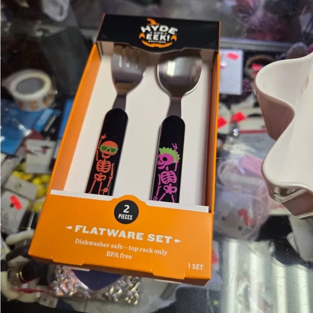 Hyde and Eek! Kids Skeleton Flatware Set - Black and Pink